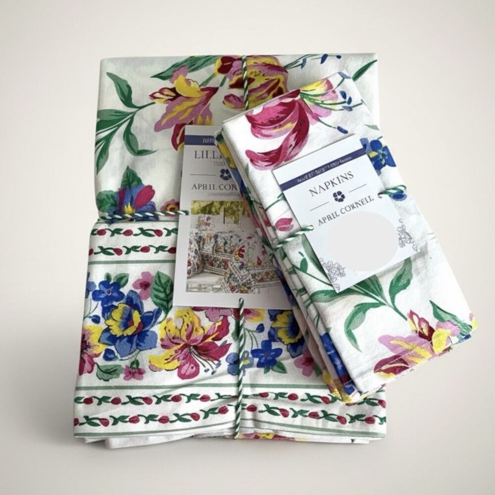 April Cornell Lillianna Floral Tablecloth 60x102 Colorful 12 Cloth Napkins 13 PC